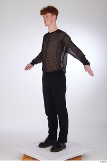 Fergal a-pose black leather shoes black mesh t-shirt black trousers…